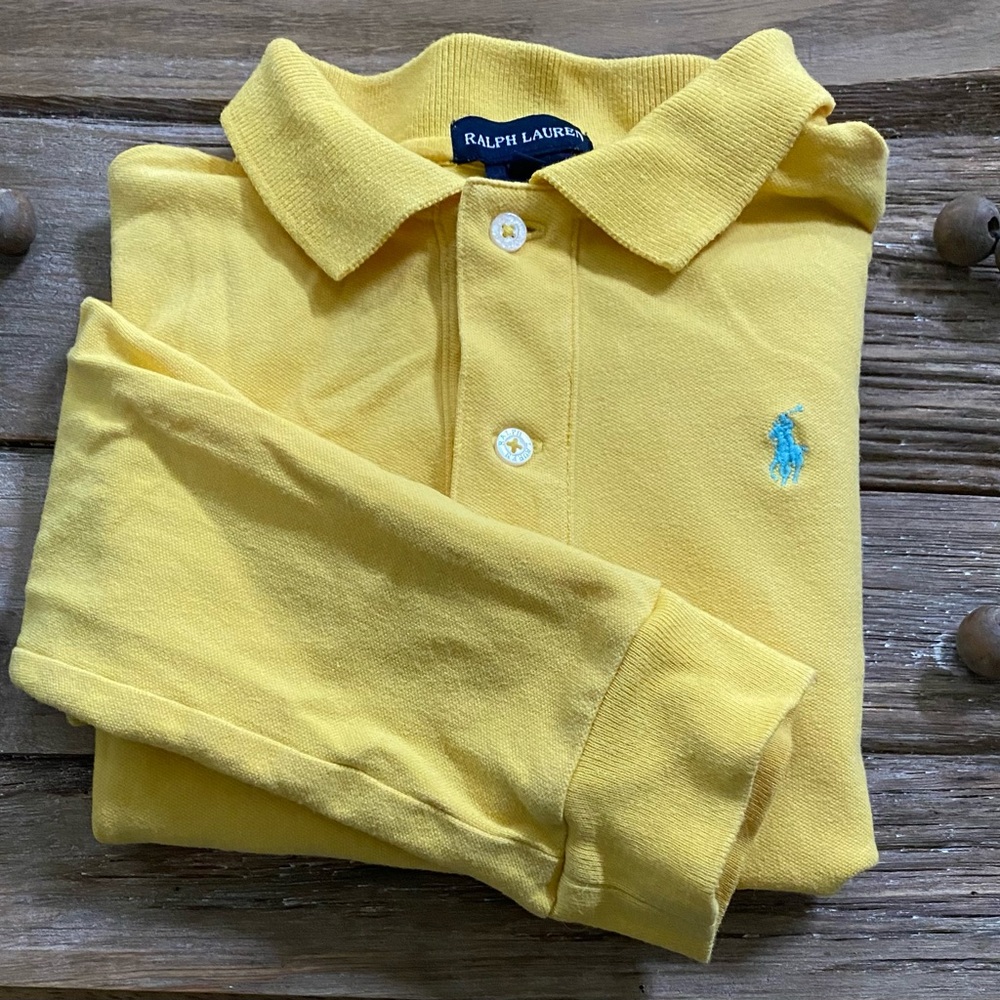 Vintage Polo Ralph Lauren Boy’s Sz M‎ Yellow Cotton Blend Long Sleeve Polo Shirt